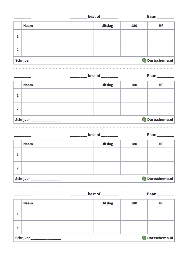 Wedstrijdbriefjes v4 | Dartschema.nl